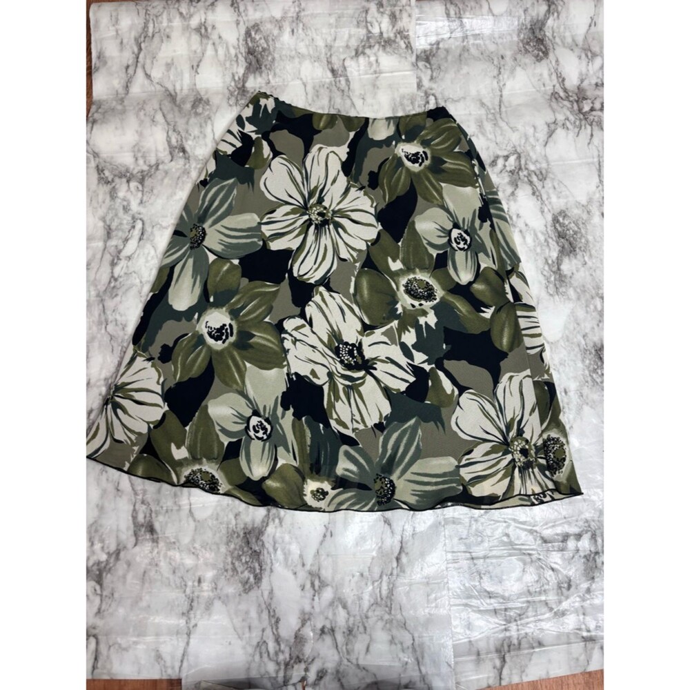 Vintage Olive Green White Floral Midi Skirt Y2K Boho fairycore Cottagecore small
